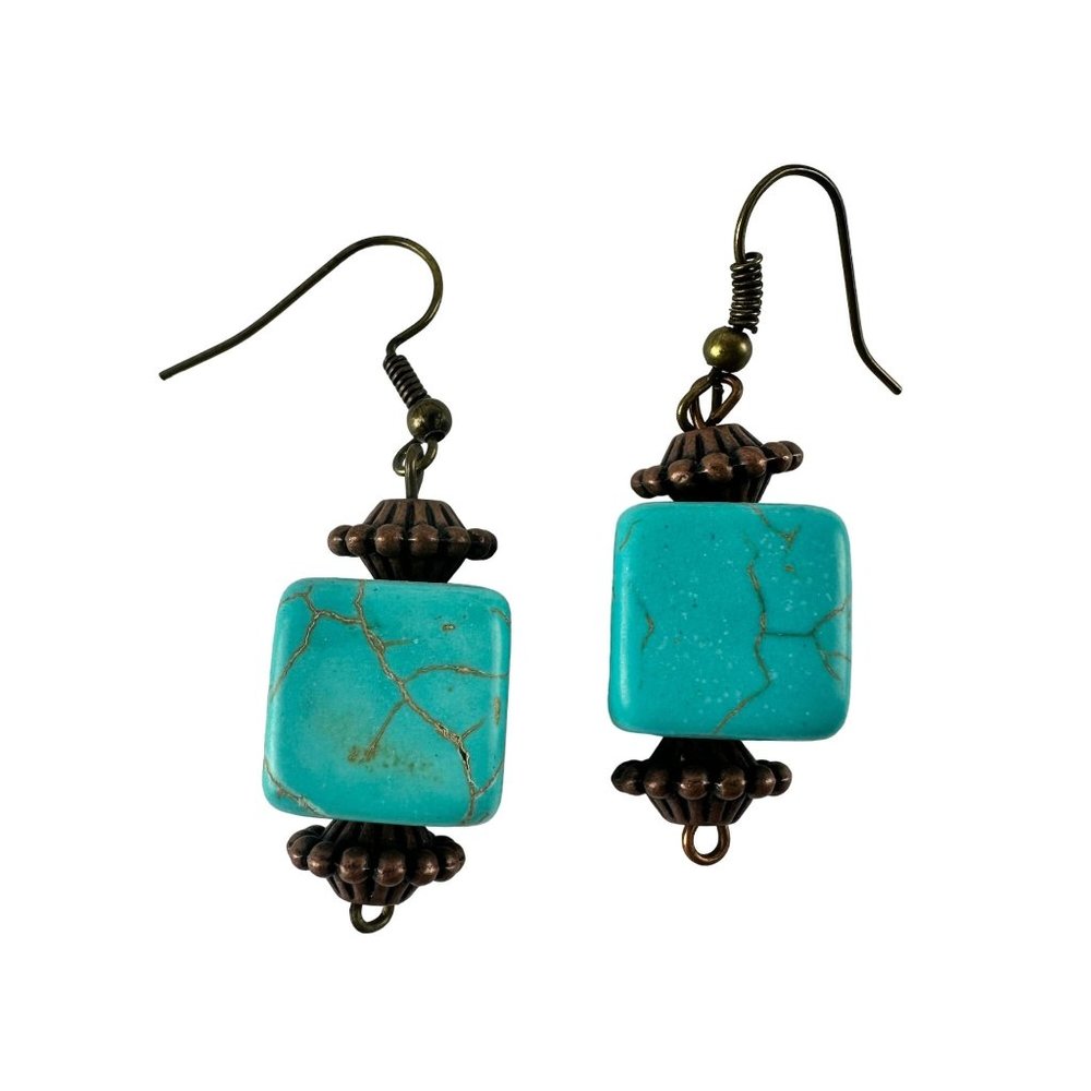 Imitation Turquoise Cube Earrings